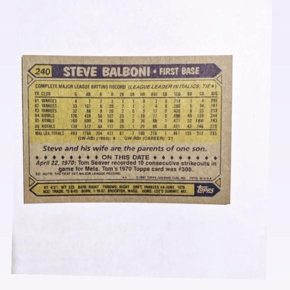 Steve Balboni baseball card ⚾️ - Picture 2 of 2